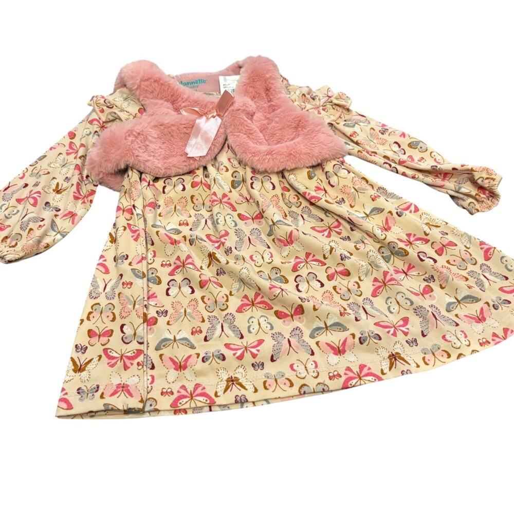 Nannette Baby 12M NWT Girls Butterfly Dress with Faux Fur Vest